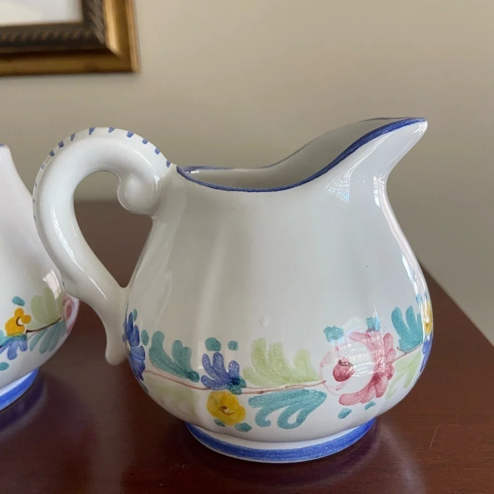 William-Sonoma Mari Floral Hand-Painted in Italy Sugar Bowl and Creamer Set